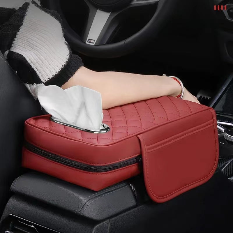Car Armrest Seat Cushion With Tissue Box