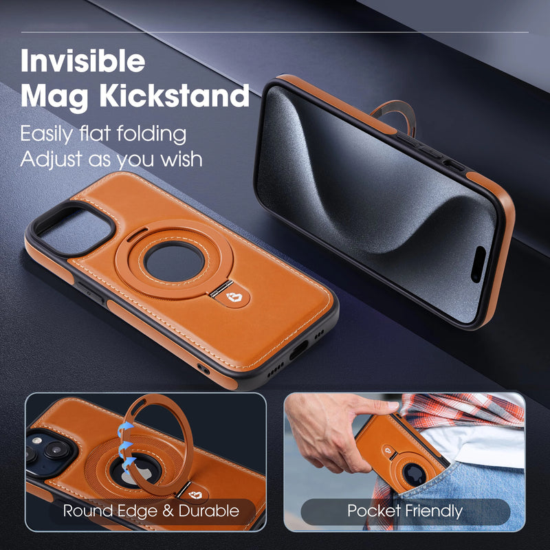 LuxGuard - Étui en cuir de luxe avec support invisible pour iPhone