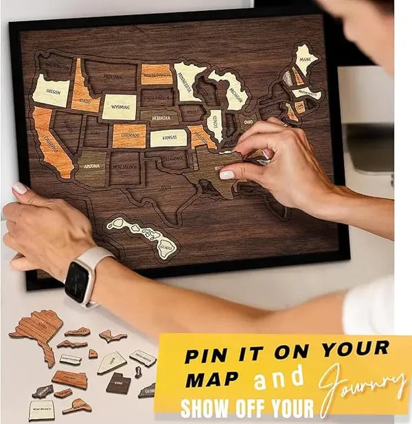 🔥Limited Time 49% off🔥 – USA Wooden Travel Map Puzzle for Adventure Lovers