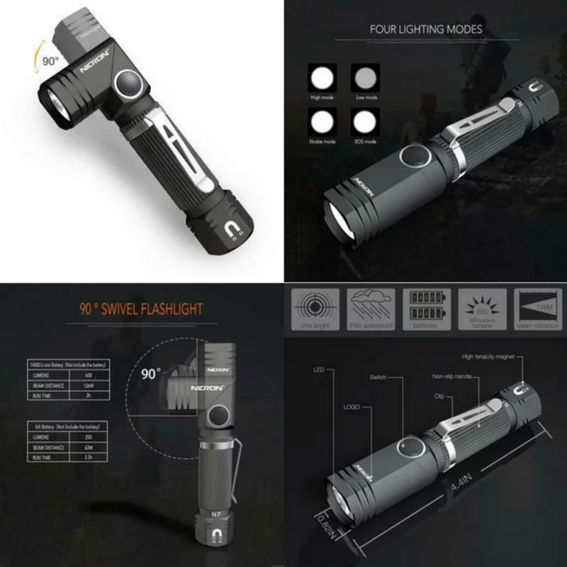 NICRON Outdoor 90 Degree Dual Fuel Flashlight