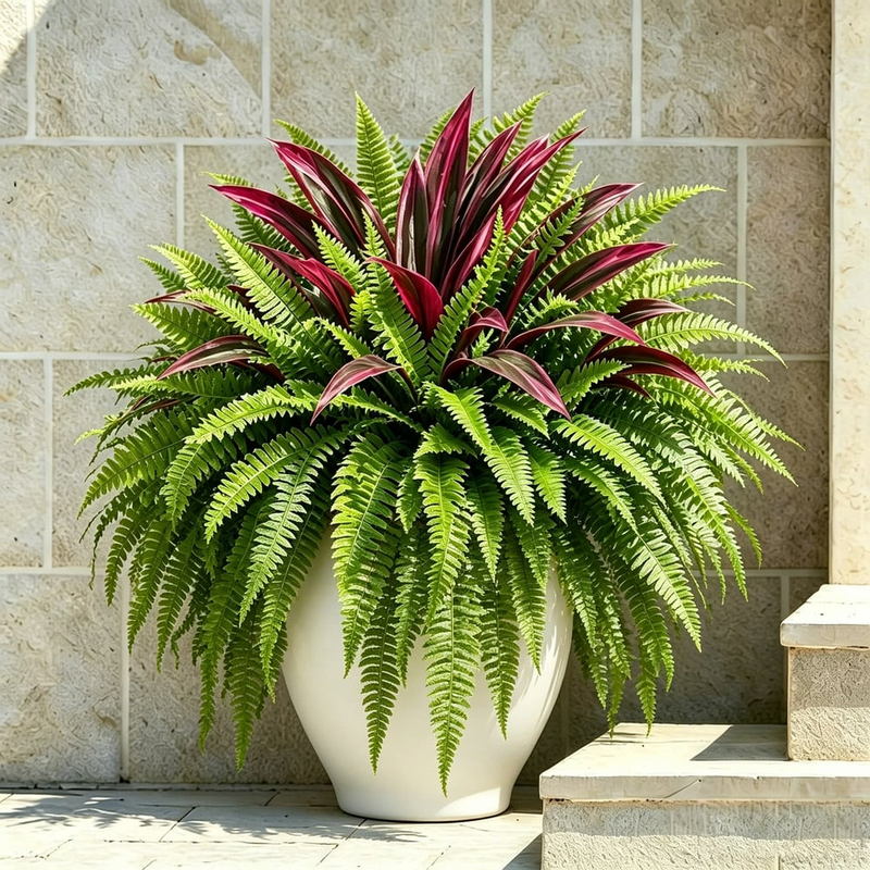 🔥LAST DAY SPECIAL 50% 🌿UV-Resistant Artificial Fern & Red Dracaena Decorative Plants – Full, Lush & Fade-Resistant!