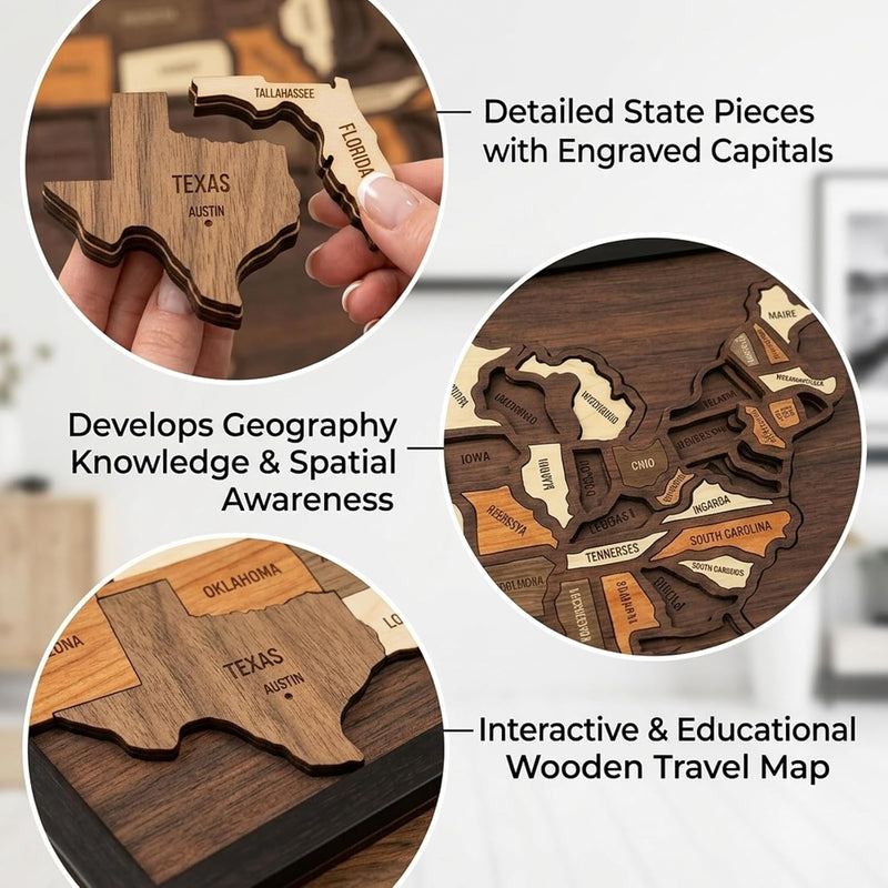 🔥Limited Time 49% off🔥 – USA Wooden Travel Map Puzzle for Adventure Lovers