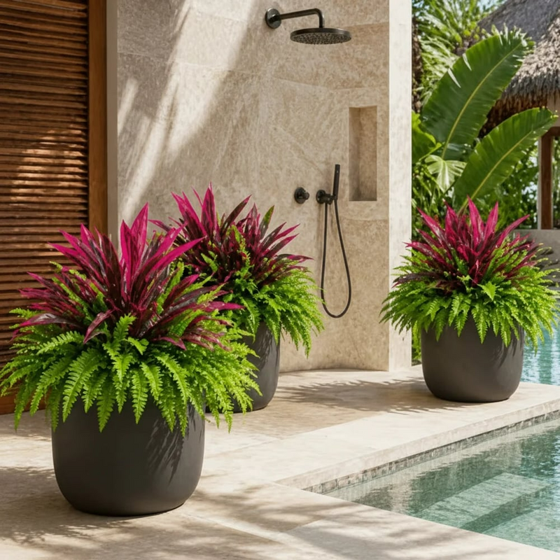 🔥LAST DAY SPECIAL 50% 🌿UV-Resistant Artificial Fern & Red Dracaena Decorative Plants – Full, Lush & Fade-Resistant!