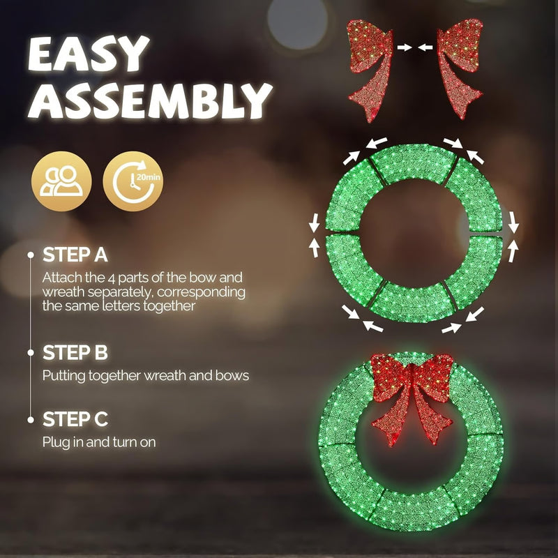 🎄 Pre-lit Large Christmas Wreath, Outdoor Christmas Wreath