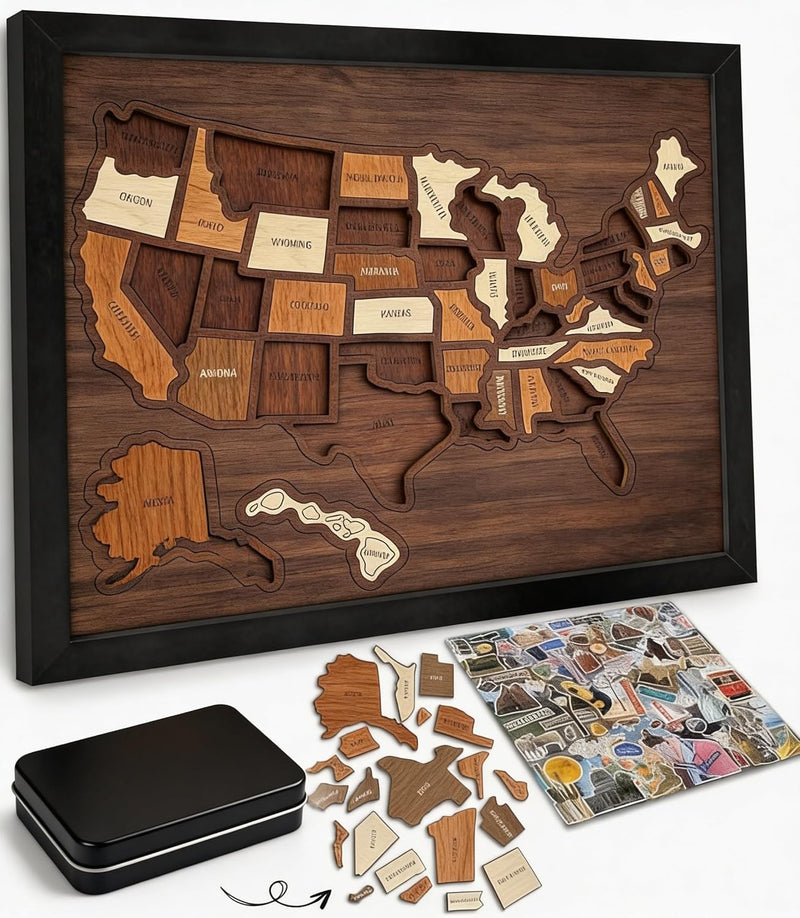 🔥Limited Time 49% off🔥 – USA Wooden Travel Map Puzzle for Adventure Lovers
