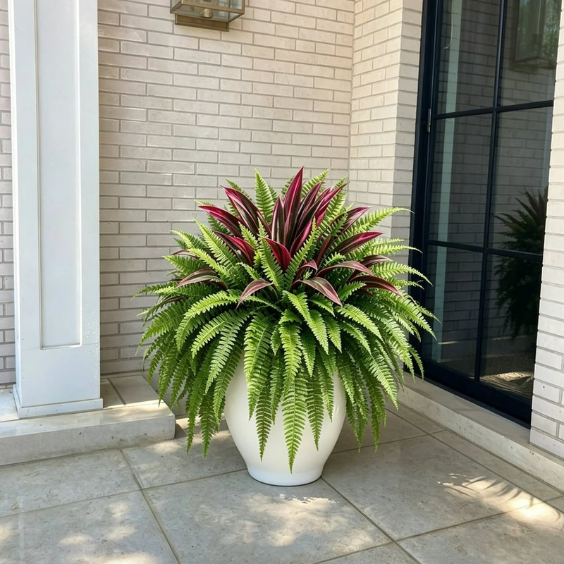 🔥LAST DAY SPECIAL 50% 🌿UV-Resistant Artificial Fern & Red Dracaena Decorative Plants – Full, Lush & Fade-Resistant!