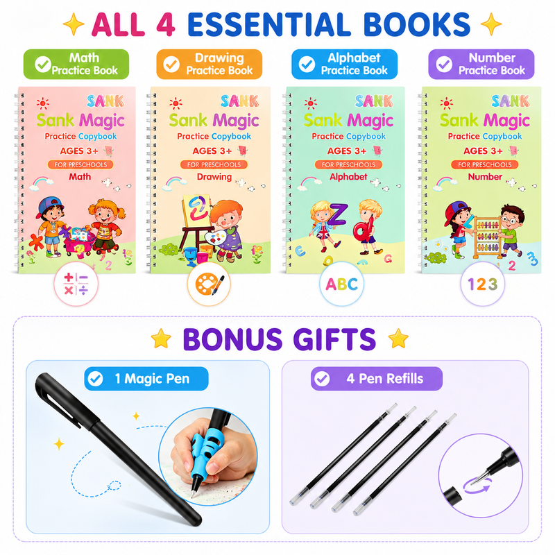💥LAST DAY SALE 50%OFF💥📚 Kids Practice Copybook Set (4Pcs/Set)