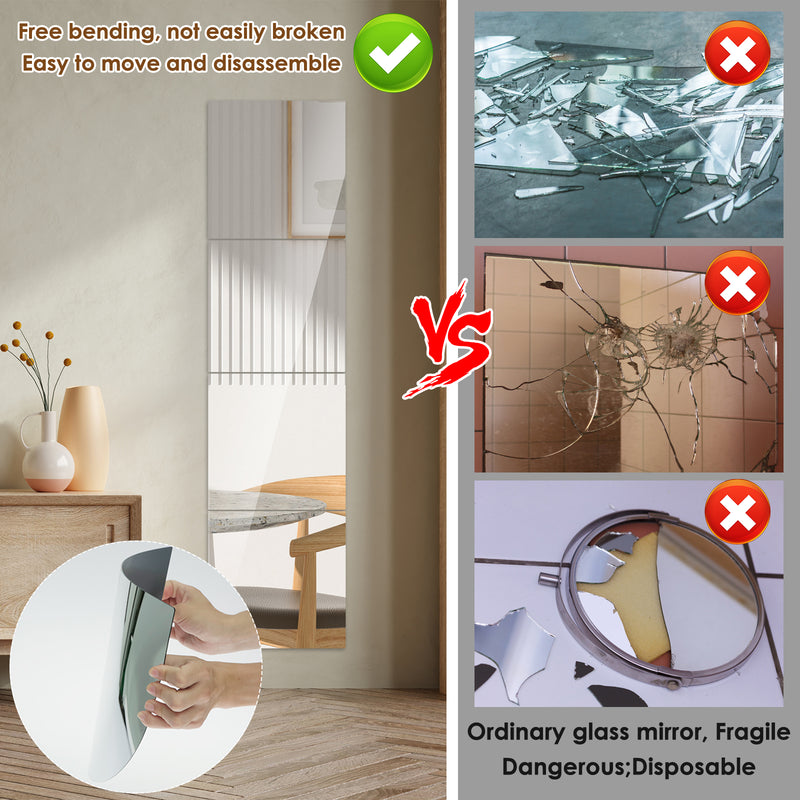 Carrelage miroir acrylique SafeFlex - Ensemble de miroirs muraux incassables et auto-adhésifs 