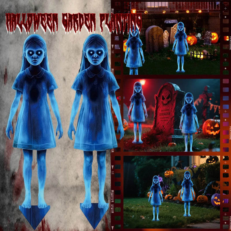 Décoration de jardin fantôme effrayante pour Halloween – Jumelles fantômes en métal 👻