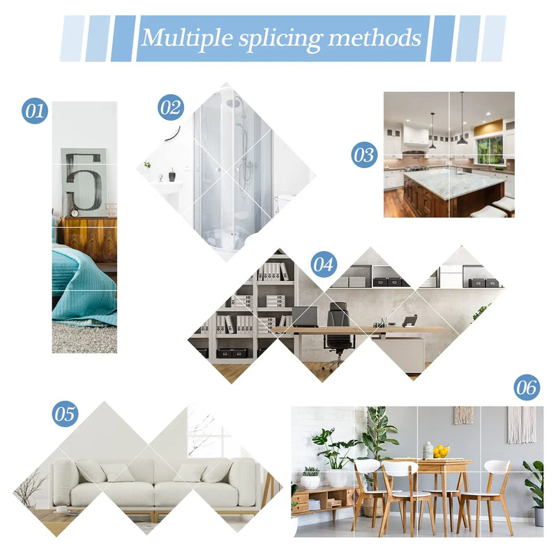 Carrelage miroir acrylique SafeFlex - Ensemble de miroirs muraux incassables et auto-adhésifs 