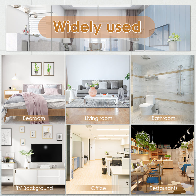 Carrelage miroir acrylique SafeFlex - Ensemble de miroirs muraux incassables et auto-adhésifs 