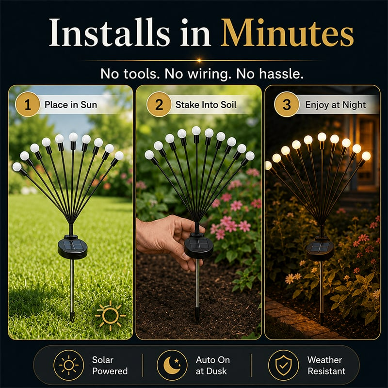 SolarBloom: Solar Firefly Garden Stake Lights