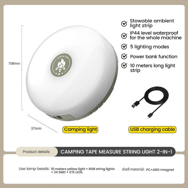 LumiCamp - Guirlande lumineuse portable, étanche et facile à ranger pour l'extérieur